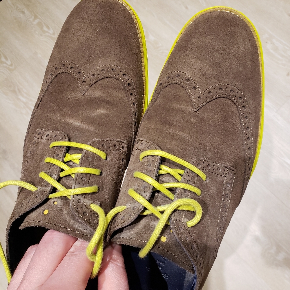 Cole Haan LunarGrand Wingtip Gull Grey Suede/Volt